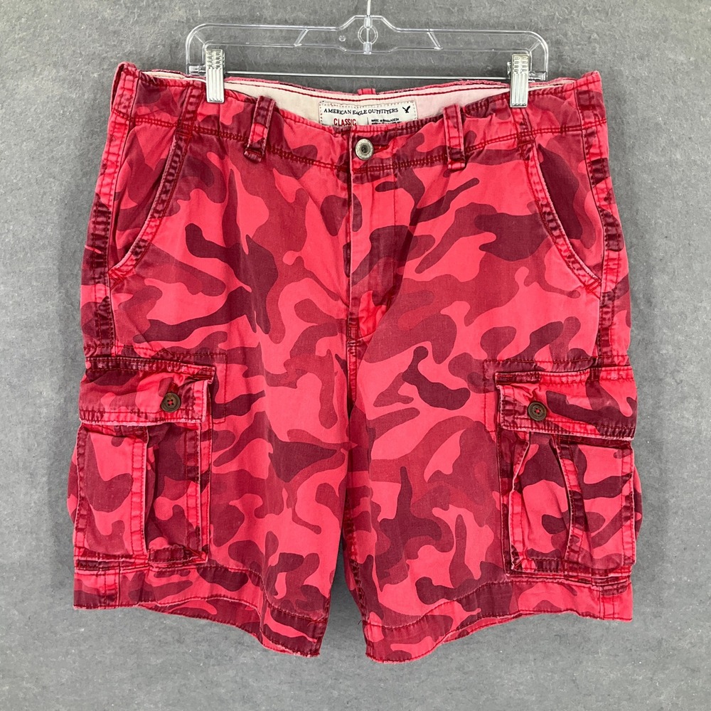American Eagle Outfitters Classic Red Camo Cargo Shorts‎ Streetwear Mens Size 36